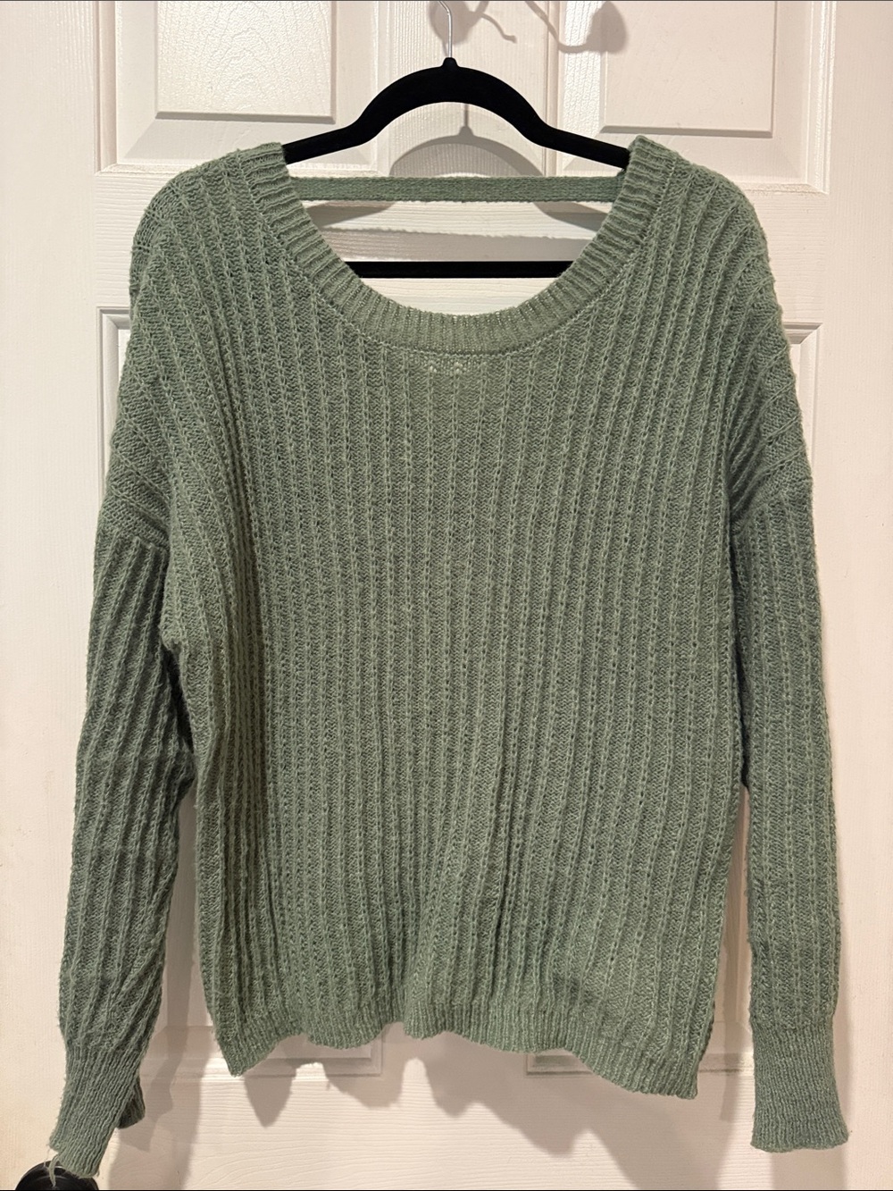 Belle Du Jour Light Sage Ribbed Scoopneck Sweater